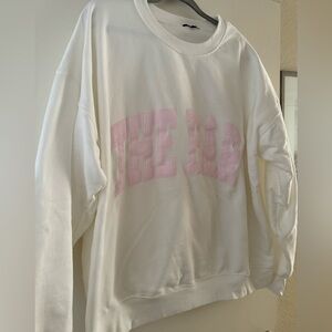 The BAR sweater in white and baby pink 2XL
